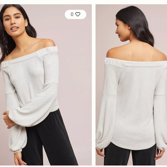 Anthropologie Saturday Sunday Off Shoulder BeigeSoft Cloud Fleece Tunic Top SZ S - Picture 2 of 15